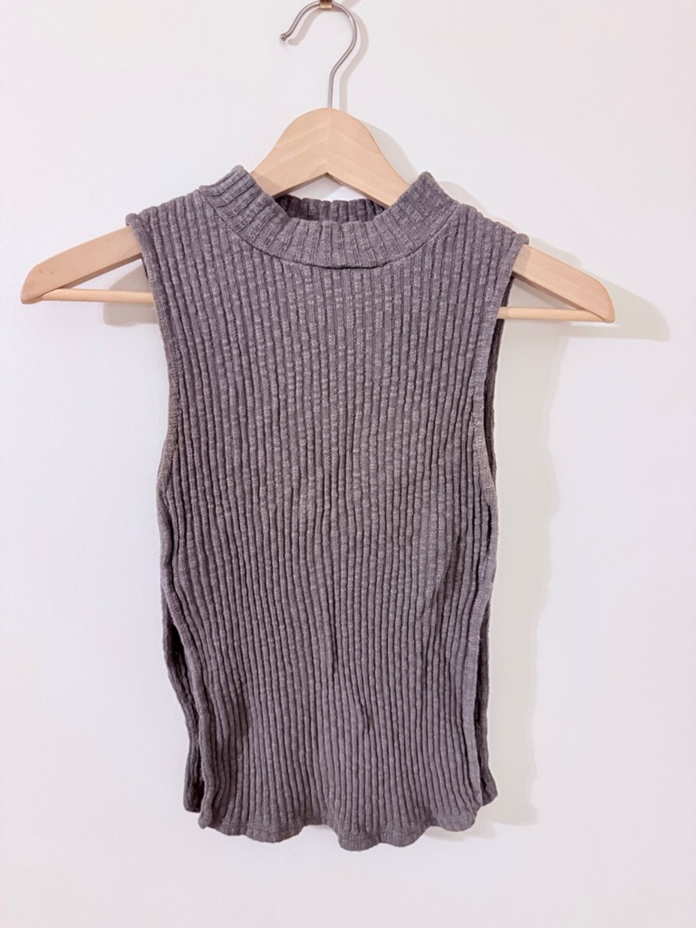 MY STORY • Sleeveless Ribbed High Neck Top with Slits  in Olive Green